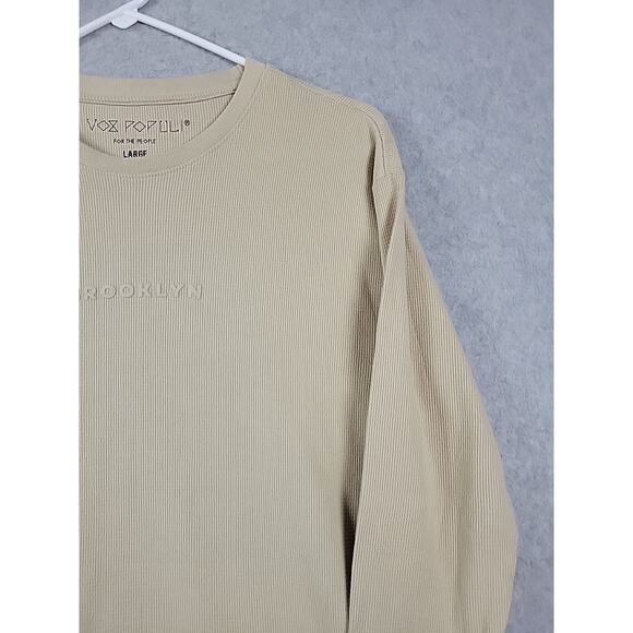 Vox Populi For The People Brooklyn Beige LS Crewneck T Shirt Men's Large Stretch - Picture 4 of 12